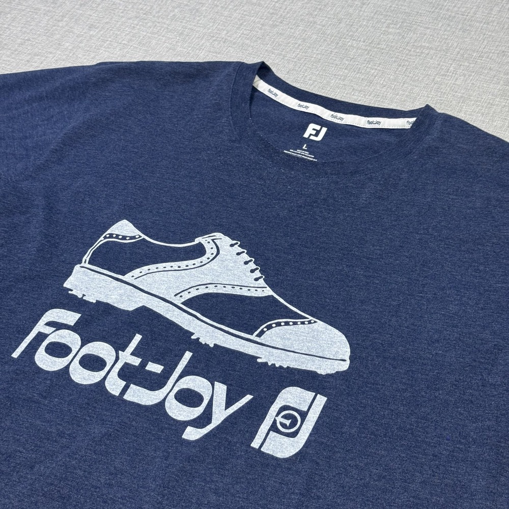 FootJoy Golf T-Shirt Mens Large Blue Crew Neck Shoe Graphic Tagless Performance